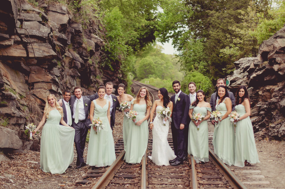 Sarah Michael Outdoor Bridal Party Portraits on Train Tracks