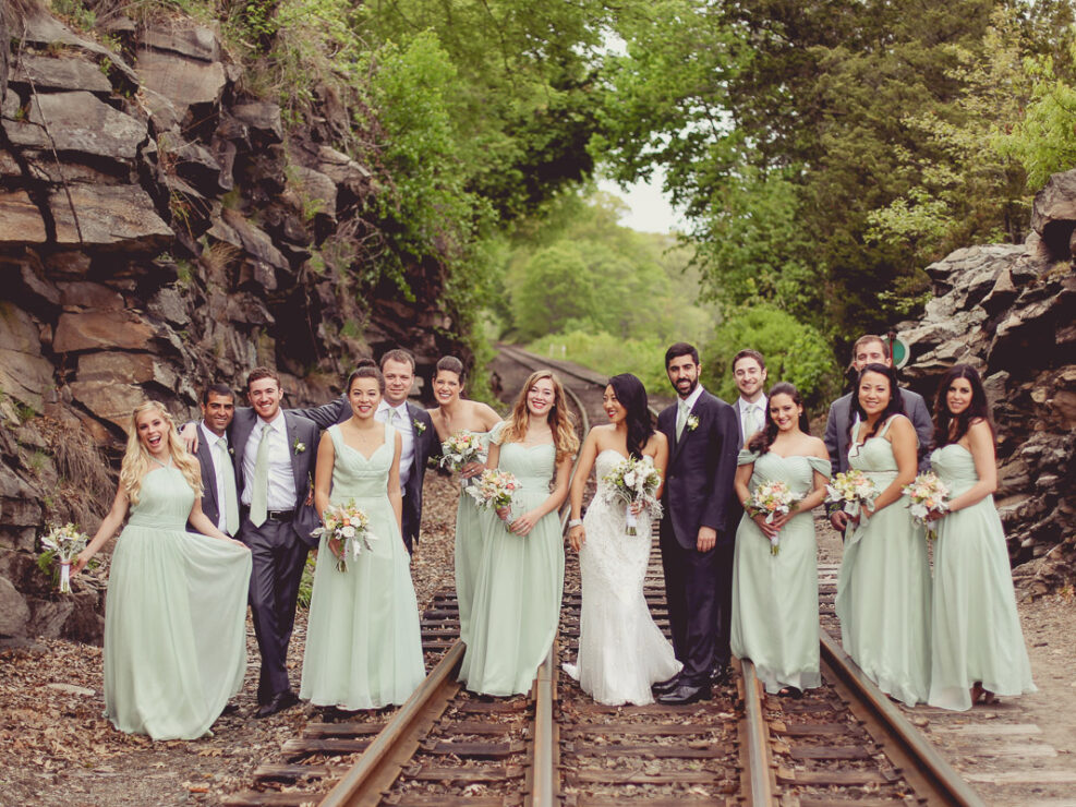 Sarah Michael Outdoor Bridal Party Portraits on Train Tracks