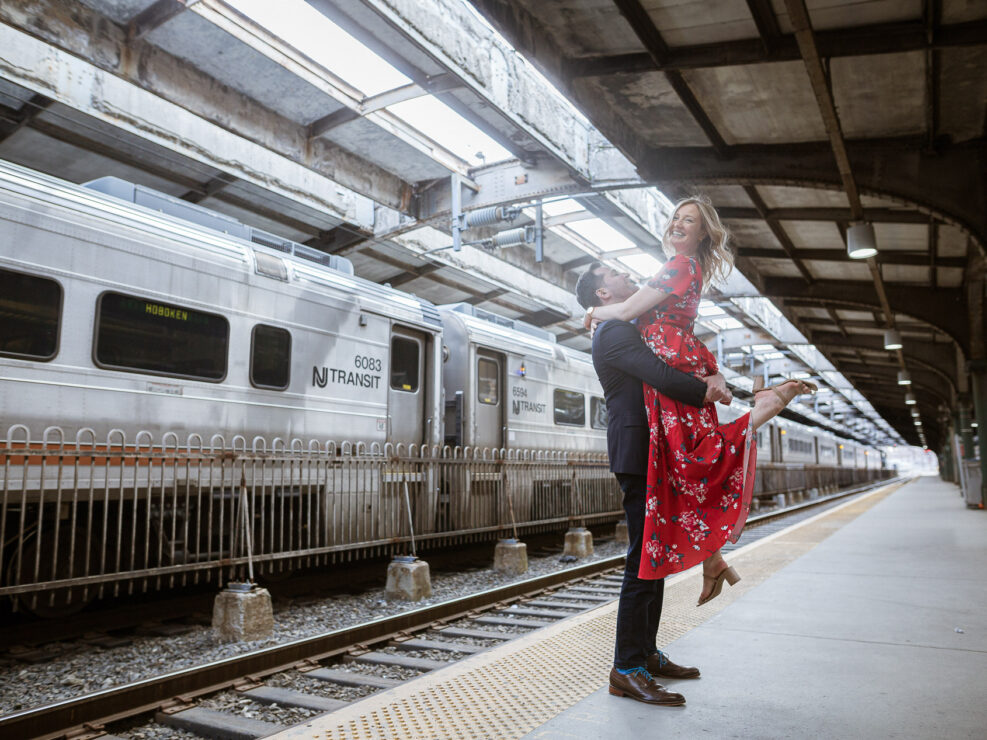 Megan and Jon Engagement Photo at Hoboken Train Station